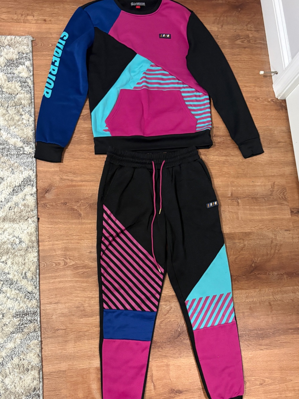 Kids Colorblock Jogger Set - Black with Magenta & Teal